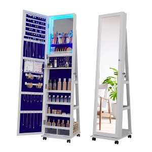 Fredees 360° Rotating Jewelry Armoire with Lights, Lockable Cabinet, Standing Full-Length Mirror & Jewelry Storage, Wheels - 1 of 4
