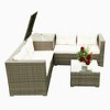 YOOCOZZ 4-Piece Outdoor Patio Wicker Rattan Sectional Sofa Set with 2 Loveseats, Storage Box and Table - Beige - 4 of 4