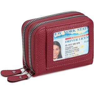 FATMOON RFID Blocking Leather Wallet for Women - Double Zipper Card Holder with ID Window,Large Capacity for Everyday Carry Travel Commuting - 1 of 4