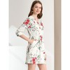 Allegra K Women's Button Front Floral Print Split Neck 3/4 Sleeves Mini Dresses - 4 of 4