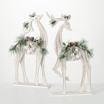 19.75"H and 18.5"H Sullivans Wood Pine Deer Silhouette - Set of 2, Multicolored