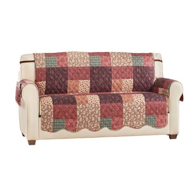 Collections Etc Fall Patchwork Scalloped Edge Furniture Protector with Side Pockets