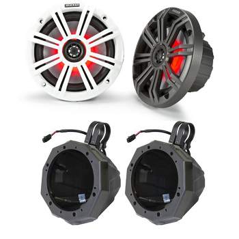 Kicker 45KM654L 6.5" RGB LED Marine Speakers with SSV US2-C65U Universal 6.5-inch Cage Mount Speaker Pods Including 2.00" Dual Clamps