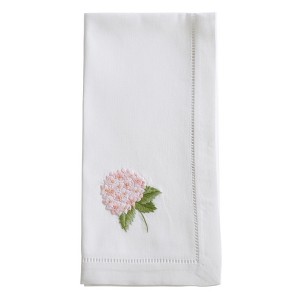 Saro Lifestyle Embr'd Pink Hydrangea Hemstitch Napkin, 20" Square, White (Set of 6) - 1 of 4