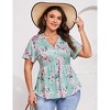 Garvee Women Plus Size Henley Shirts V Neck Button Tunic Tops Casual Short Sleeve Swing Flowy Tunic - 3 of 4