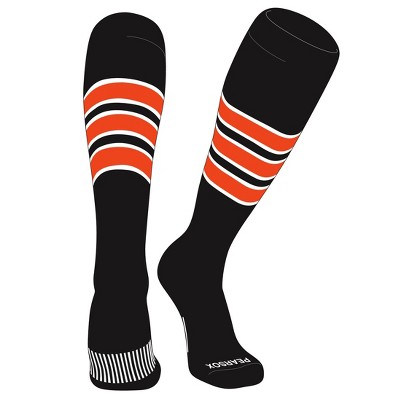 PEAR SOX Striped OTC Baseball, Softball, Football Socks (C) Black, White, Orange