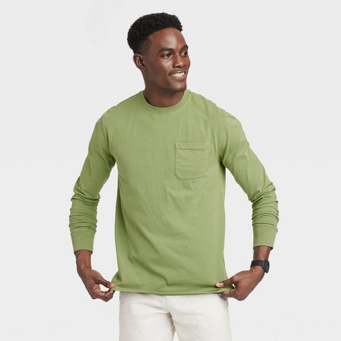 Men's Standard Fit Long Sleeve Crewneck T-Shirt - Goodfellow & Co™ Green L