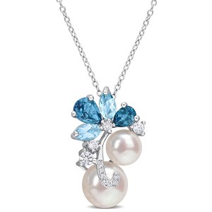 EVERLY JEWELRY  |   Sterling Silver 2 3/4 CT TGW London Blue Topaz Sky Blue Topaz Created White Sapphire & Freshwater Cultured Button Pearl Pendant - 1 of 4