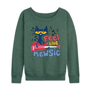 Women's - Pete the Cat - Feel The Mewsic Lightweight French Terry Wide Neck Long Sleeve Shirt - 1 of 4