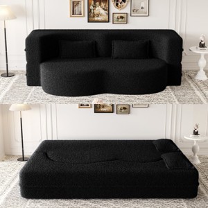 Yukimo 78" Full Size Convertible Floor Sofa Bed - Plush Corduroy Foam-Filled Sleeper Sofa, No Assembly Required - 1 of 4