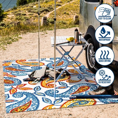 Reversible 5' x 7' Orange and Blue Synthetic Area Rug