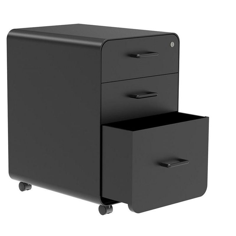 Monoprice Round Corner 3-Drawer File Cabinet - Black With Lockable Drawer - Workstream Collection, 2 of 7