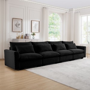 4 Seater Deep Seat Couches for Living Room, Comfy Beige Corduroy Sofas for Living Room Modern with 4 Waist Pillows - 1 of 4