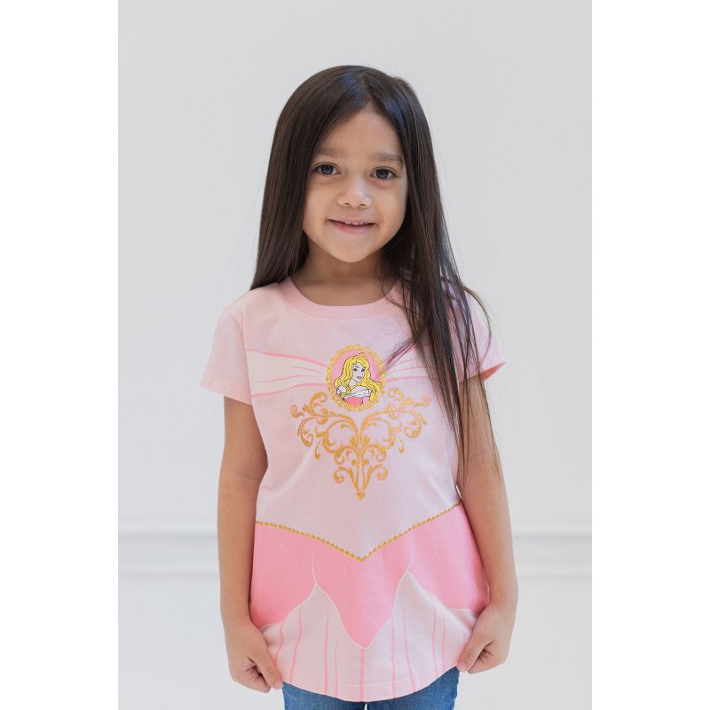 Disney Princess Ariel Moana Jasmine Belle Cinderella Aurora Tiana Girls 4 Pack Graphic T-Shirts Toddler to Big Kid, 3 of 9