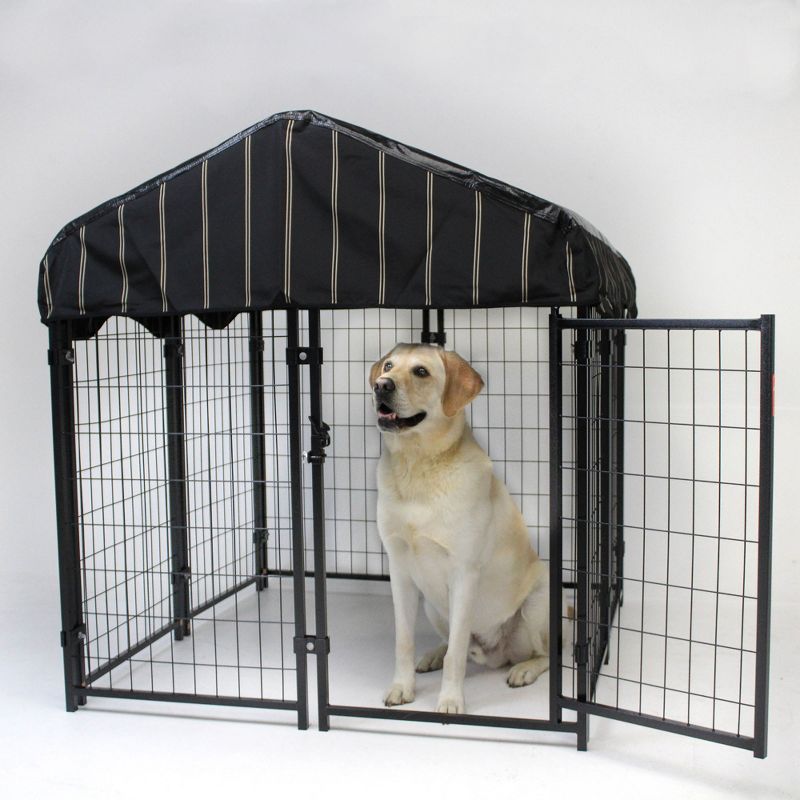 Lucky Dog 60548 4' x 4' x 4.3' Uptown Welded Secure Wire Outdoor Pet Dog Kennel Playpen Crate Kennel - Black, 5 of 7