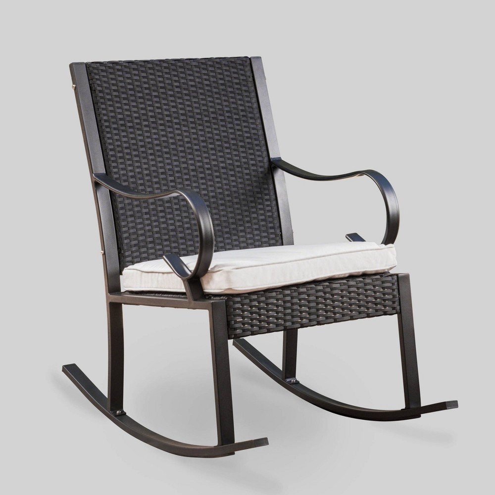 Photos - Garden Furniture Harmony Wicker Patio Rocking Chair - Black/White - Christopher Knight Home