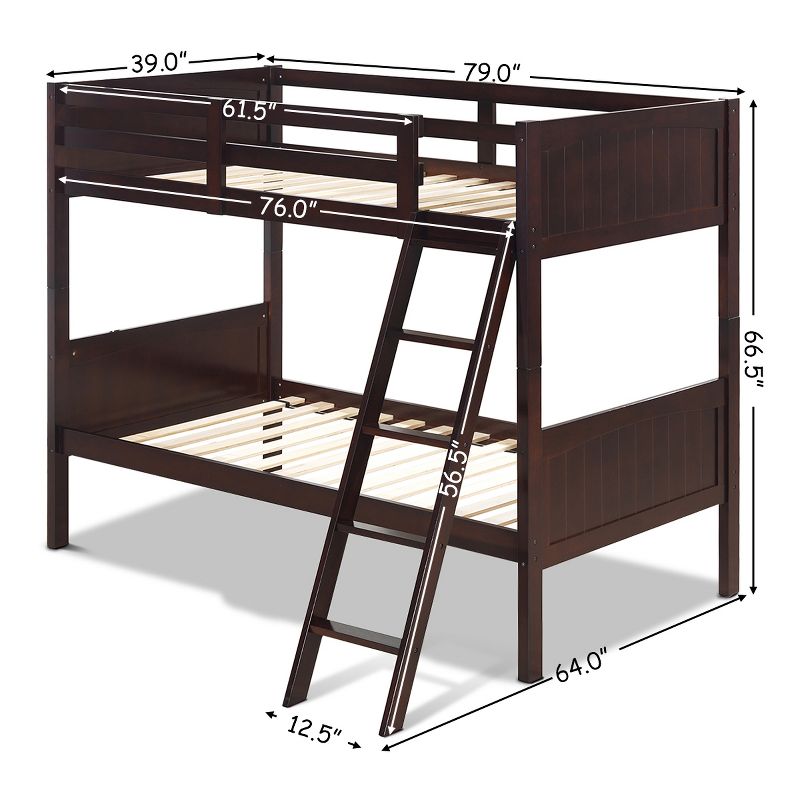 Wooden Twin Over Twin Bunk Beds Convertible 2 Individual Twin Beds Espresso, 2 of 11