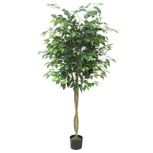 Artificial Plant Tree , Fake Ficus Tree With Silk Realistic Leaves and Lifelike Trunk,Faux Ficus Tree With Pot for Home Decor Indoor, 1 Pack - 1 of 4