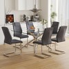 7-Piece Dining Set with Tempered Glass Table and 6 PU Armless Chairs - 2 of 4