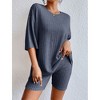 V For City Women's Oversized Ribbed Knit Loungewear Set with Half-Sleeved Top & Shorts Set Pajama Set - 3 of 4