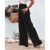 Women Summer High Waisted Cotton Linen Palazzo Pants Wide Leg Long Lounge Pant Trousers with Pocket - 2 of 3