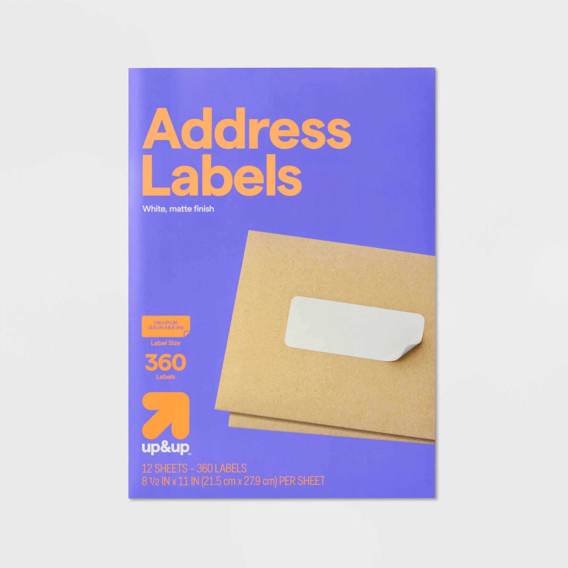 360ct Address Labels 1"x2 5/8" White - up&up™: Label Stock Paper, Mailing Template, Printer Format, 360 Pack