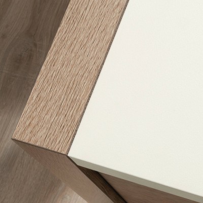 Brushed Oak 2-Drawer Lockable Lateral File Cabinet with Pebble White Accent