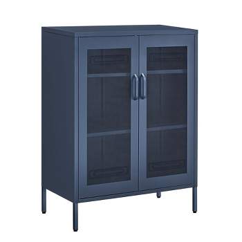 SONGMICS Metal Storage Cabinet with Mesh Doors, Steel Display Cabinets with Adjustable Shelves Midnight Blue