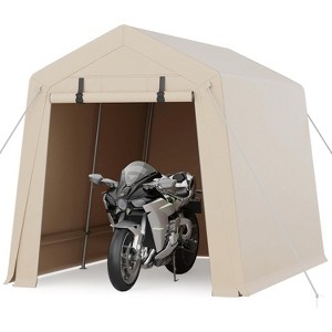 7x10FT Carport with 2 Roll-Up Doors & Vents, 240G Heavy-Duty Waterproof PE Tarp, UV-Resistant Storage Sheds for Motorcycle, Firewood & Tools - 1 of 4