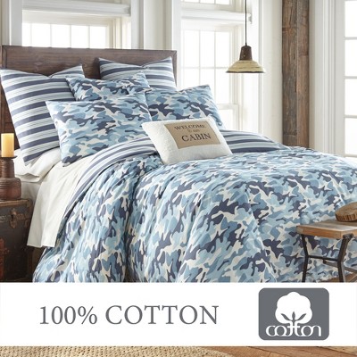 King Blue Cotton Camouflage Duvet Cover Set