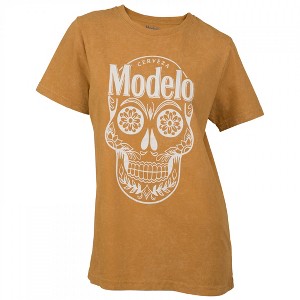 Womens Modelo Especial Sugar Skull Logo Mineral Wash T-Shirt - 1 of 2