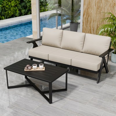 EAGLE PEAK Urban Slate 2 Piece Modern Outdoor Patio Furniture Set, Outdoor Couch and Coffee Table Set