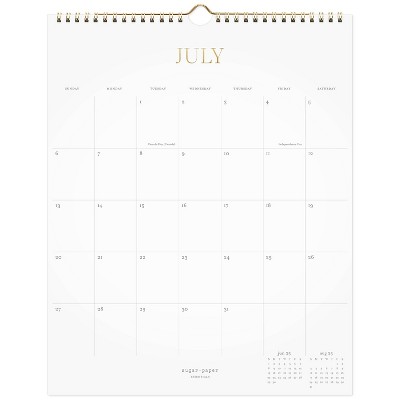 Sugar Paper Essentials Monthly Wall Calendar 3"x12"x15" White/Gold