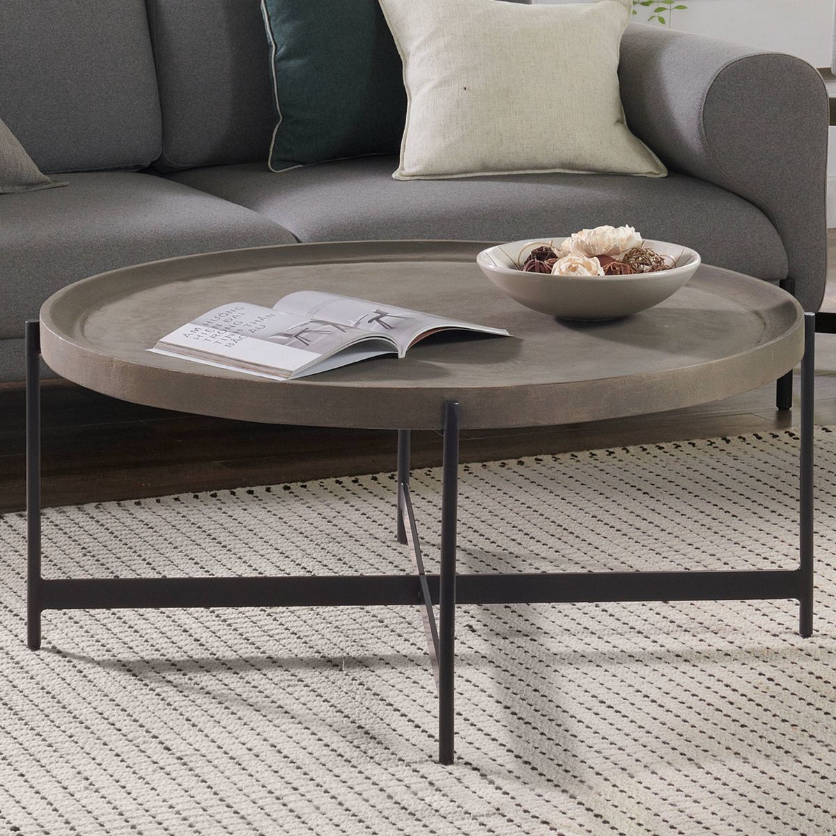 Alaterre Furniture 42" Brookline Round Coffee Table with X-Frame Metal Base