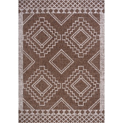 Brown and Beige Diamond Medallion Indoor/Outdoor Rug