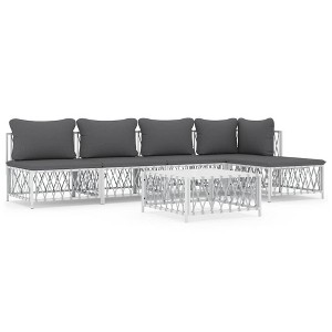 vidaXL 6 Piece Patio Lounge Set with Steel Frame, White Woven Fabric Construction, Modular Design, and Thick Cushions for Comfort and Durability - 1 of 4