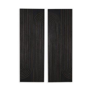 HomeRoots Set of Two 36" X 12" Black Carved Wood Hanging Dimensional Sculptures - 1 of 4