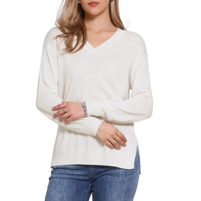 INSPIRE CHIC V Neck Long Sleeve Lightweight Pullover Soft Knitted Tops