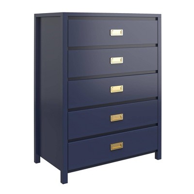 Navy and Gold 5-Drawer Campaign Style Dresser