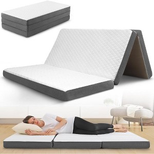 Contour Comfort Queen 4 Inch Thick Portable Tri Folding Mattress with Memory Foam Layer with Washable Cover | Non-Slip Bottom Perfect Guest Bed-White - 1 of 4