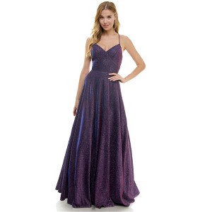 City Studio Womens Glitter-Knit V-Neck Ball Prom Dress Gown Dress, Purple, 9/10 - 1 of 1