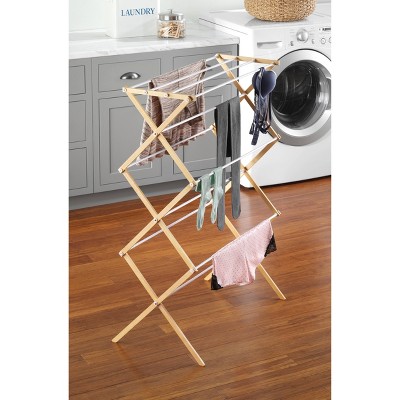 Whitmor Natural Wood Folding Drying Rack with White Bars