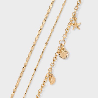 Mixed Seaside Charm Anklet Set 3pc - Wild Fable™ Gold