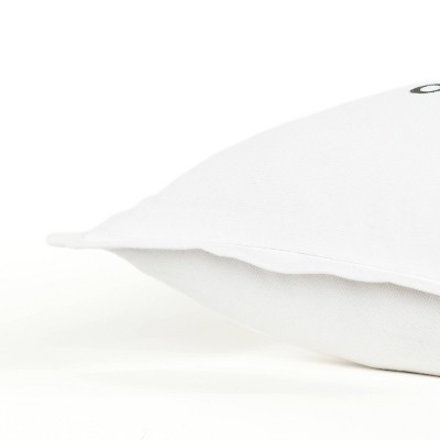 20" White Cotton Embroidered Quote Throw Pillow Cover