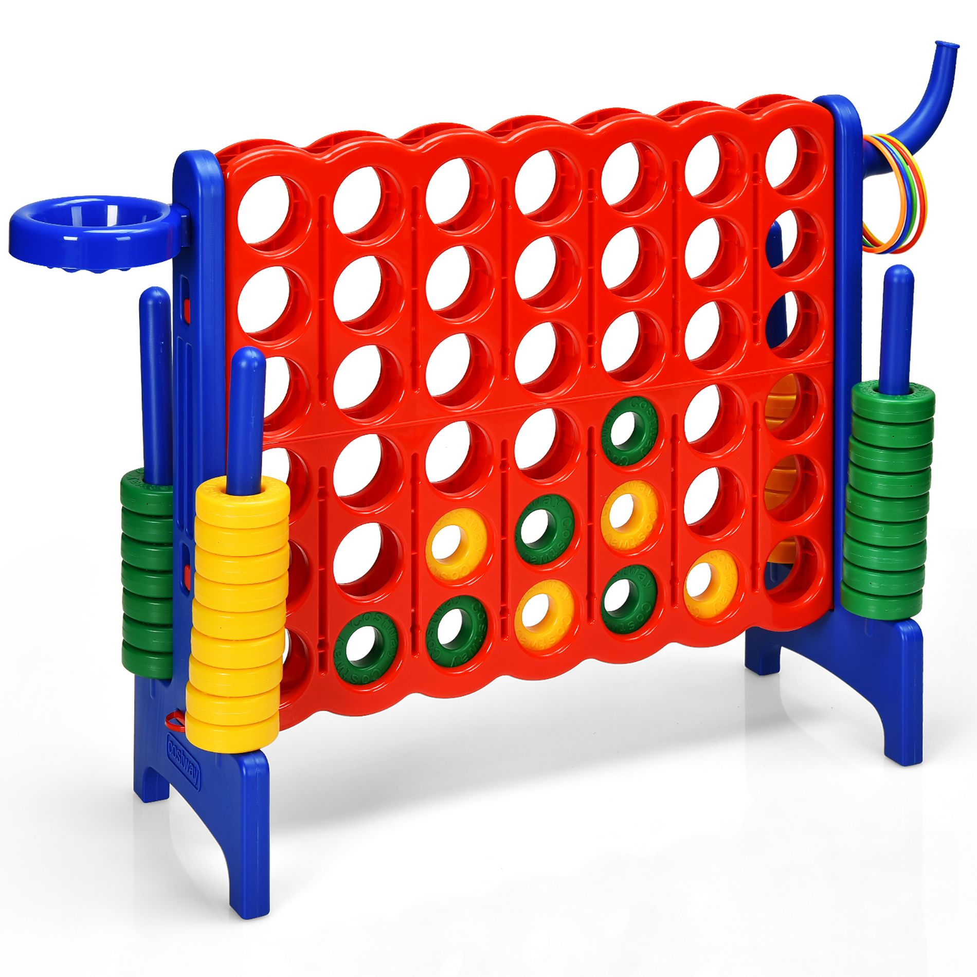 Costway 4-in-A Row Giant Game Set w/Basketball Hoop for Family Blue