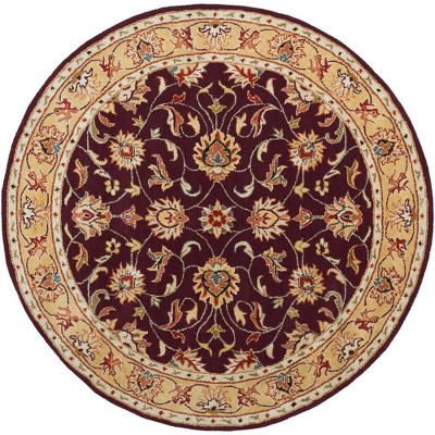 Mark & Day Paris 4' Round Tufted Indoor Area Rugs Burgundy: Handmade Wool, Stain-Resistant, Traditional Style