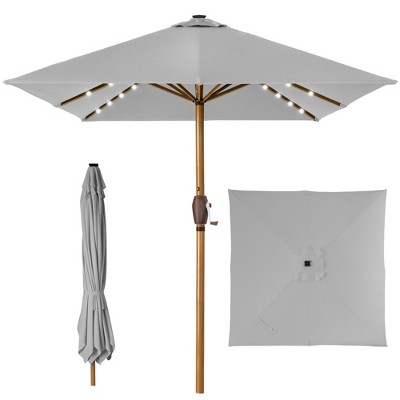 Best Choice Products 9ft Deep Square Solar LED Lighted Patio Umbrella w/ Faux Wood Texture, UV-Resistant