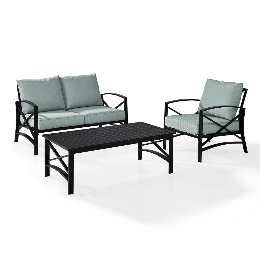Photos - Garden Furniture Crosley 3pc Kaplan Steel Outdoor Seating Furniture Set with Loveseat, Chai 