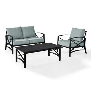 Crosley 3pc Kaplan Steel Outdoor Seating Furniture Set with Loveseat, Chair & Coffee Table