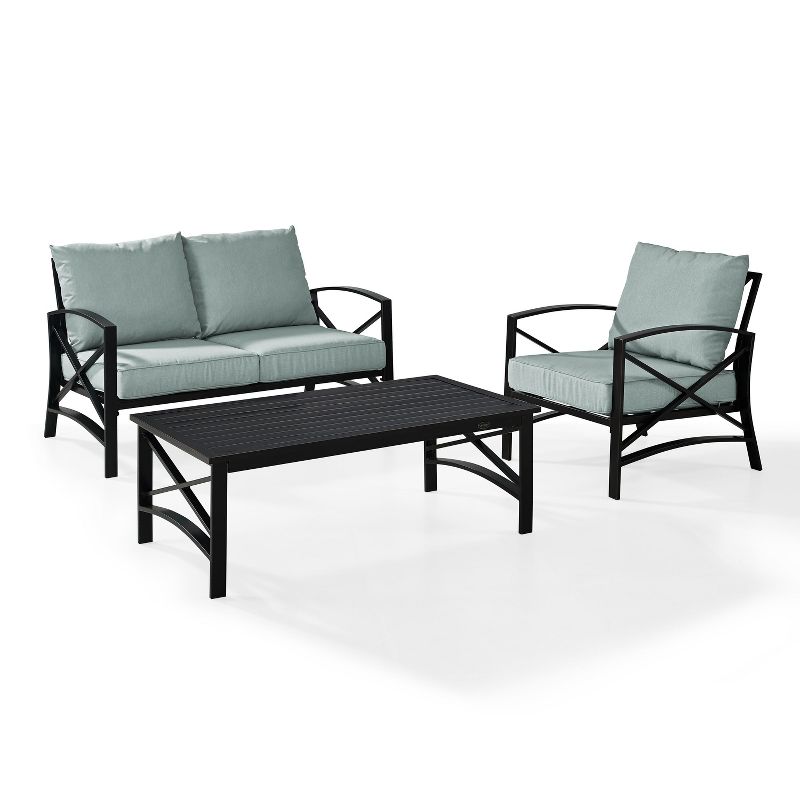 Crosley 3pc Kaplan Steel Outdoor Seating Furniture Set with Loveseat, Chair & Coffee Table, 1 of 9
